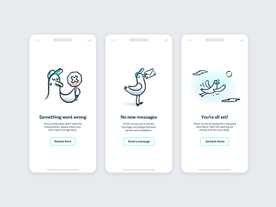 Even more birds in empty states app art direction character crab design dolphin empty state error screen illustration illustration kit ocean onboarding product sea seagull seal ui