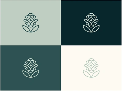 Flower Logo Options brand brand identity branding calm combination dark green flower flower logo flowers green light green logo logo design logo designer logos mindful simple simple flower symbol visual identity