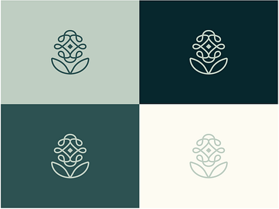 Flower Logo Options brand brand identity branding calm combination dark green flower flower logo flowers green light green logo logo design logo designer logos mindful simple simple flower symbol visual identity