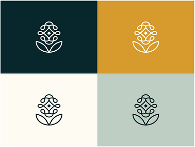 Minimal Logos for a Mindfulness Retreat brand colors color colour combination combo dark green flower logo green green flower light green logo logo design minimal minimal branding minimalist simple simple logo yellow yellow flower yellow logo