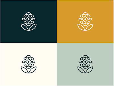 Minimal Logos for a Mindfulness Retreat brand colors color colour combination combo dark green flower logo green green flower light green logo logo design minimal minimal branding minimalist simple simple logo yellow yellow flower yellow logo