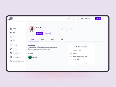 Personal Profile | Web Platform account dashboard menu minimal personal profile sidebar ux web platform