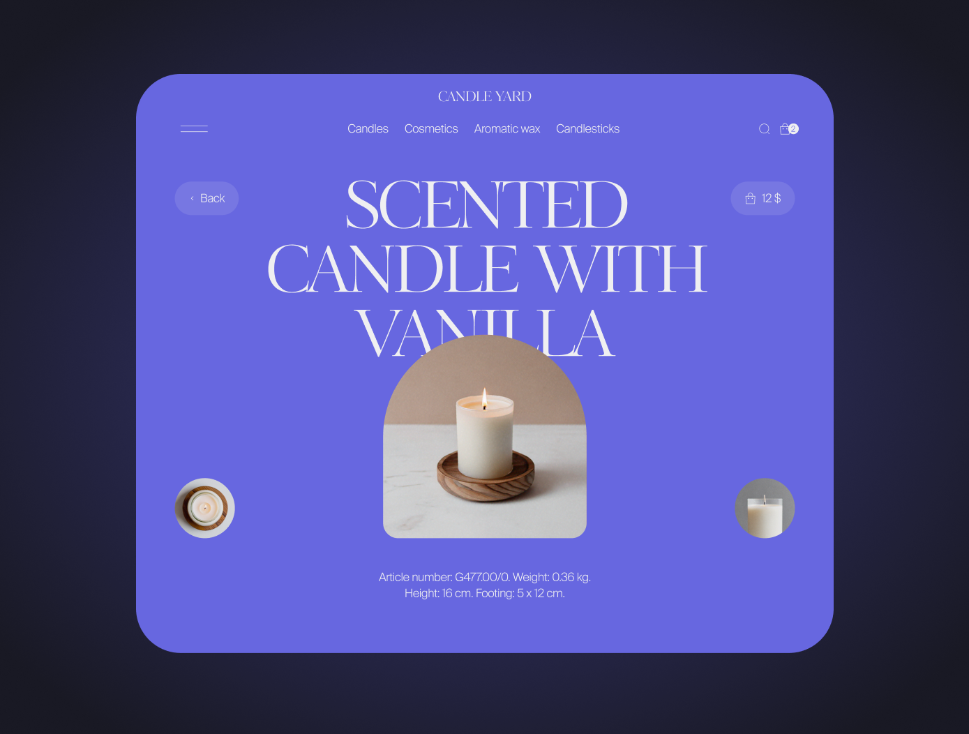 Candle Yard | Product card aromatic branding candles scented candle ui ux web design