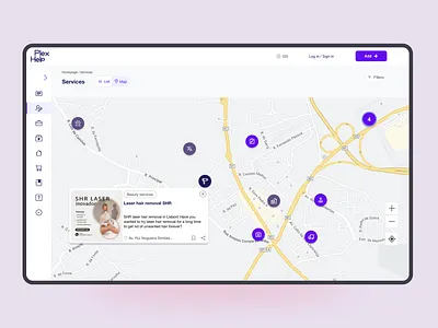 Map | Online-platform adv app geo location map side bar ui ux