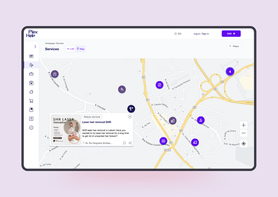 Map | Online-platform adv app geo location map side bar ui ux