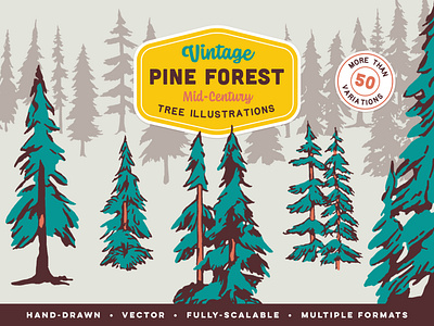 Vintage Pine Forest art creative market design illustration vector vintage vintagevibes