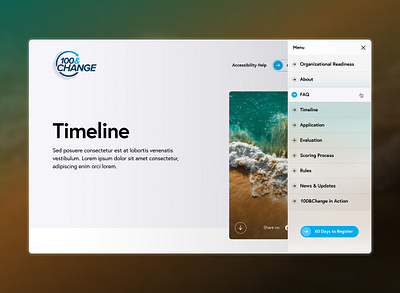 100&Change - Navigation anchored blur interaction menu nav navigation transparent ui ui design user interface ux web design website