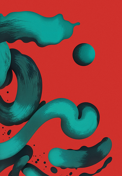 Fluid Dance abstract bold colorful contrast flat fluid gradient illustration minimalist red shapes striking teal wallpaper