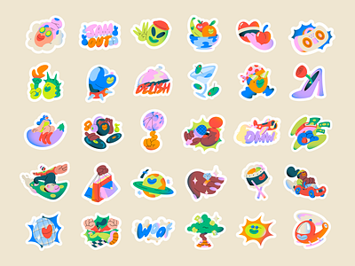 Stickers for DreamVault branding character color colors design illustration texture