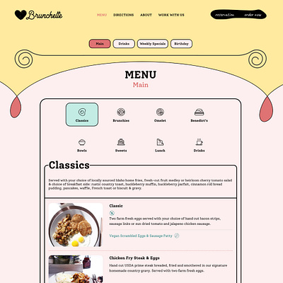 Brunchette design food landing menu page restaurant site ui web webdesign website