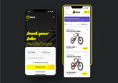 "Bikes" Development of a bicycle rental application branding design graphic design illustration logo mobile ui ux