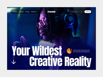 Crescendo Music Landing Page Design ar music landing page landing page design moden ui modern ui design modern web podcastwebsite song website song writer web design ui uiux ux uxui vr music web webdesign