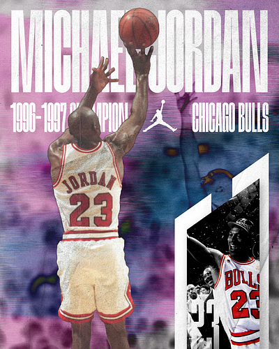 96-97: Flu Game basketball bucket champion championship chicago bulls design jordan league michael mj nba net overlay player poster red sport white