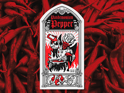 Pandemonium Pepper Hot Sauce Label Design pepper