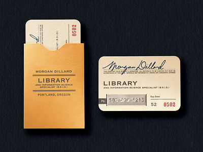 Morgan Dillard Library Card business cards design graphic design library