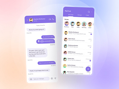 Mechat - Messenger App Design chat chat app collab communications design dribbble gradient illustration ios messenger messenger app mobile app purple ui ui design uiux user experience user interface ux ux design