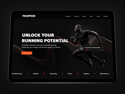 Running website Pacepeak darkmode design gym mobile run running ui website