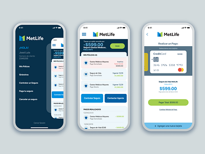 Health Insurance Mobile App Design app application concept design interface metlife payments ui ux