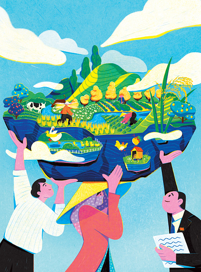 Agriculture agriculture bloomberg businessweek vietnam digital art digital painting editorial illustration enterprise farmer government ideation illustration magazine tree