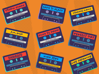 Hot Summer Mix 80s 90s cassette tapes dots halftone mix tape pop art