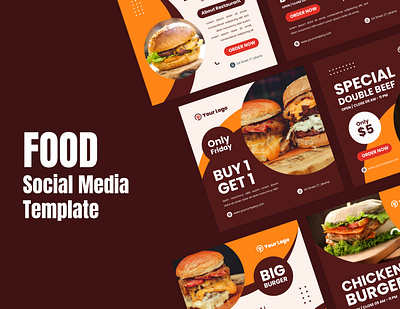 Burger Resto Social Media Feed branding burger business creative display feed food graphic design instagram layout resto socialmedia template vector