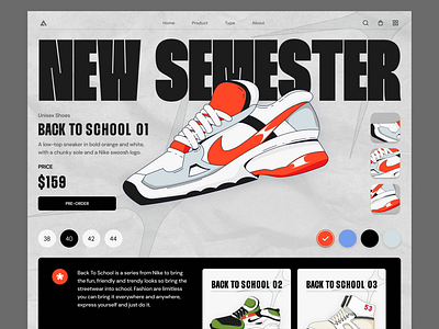 Nike New Semester - Landing page 2d adobe illustrator branding chunky design flat illustration graphic design illustration nike shoe shoes sneaker sneakers streetwear ui vector