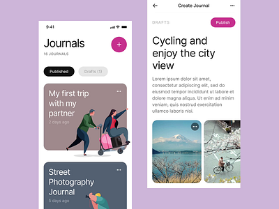 Interaction for Journal App after effects android animation app article blog clean design illustration interaction ios iphone journal layout mobile motion principle responsive ui ux