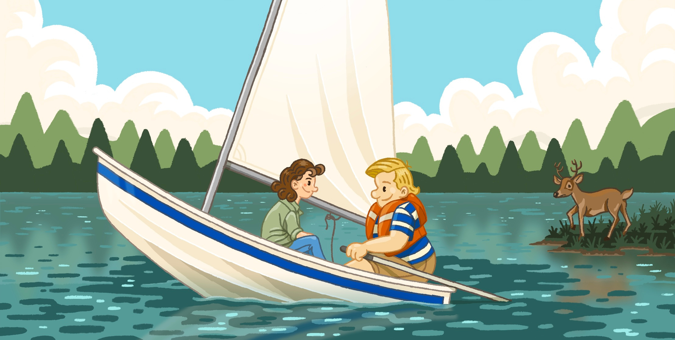 Tommy Boy character chris farley clouds comedy fan art illustration lake landscape movie procreate romance sailboat water