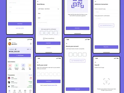 Digital Wallet - Fintech App app biometrics design e wallet figma design fintech app global wallet mobile pay bills pay online scan qr code scan to pay send money transaction ui ui design uiux wallet