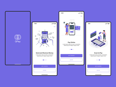 Fintech Onboarding Screens app clean interface design digital wallet fintech app illustrations mobile onboarding screens pay online scan to pay ui ui design uiux user interface wallet