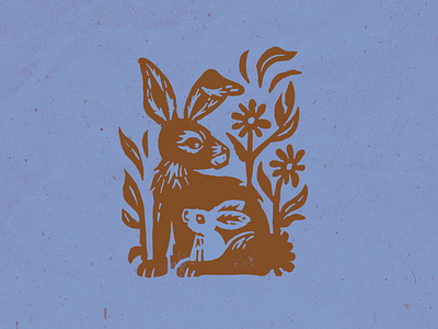 Bunnies bunnies bunny illustration linocut print printmaking rabbit spring stamp