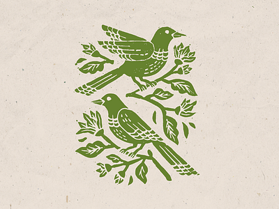 Lovebirds birds flowers illustration linocut print printmaking spring stamp