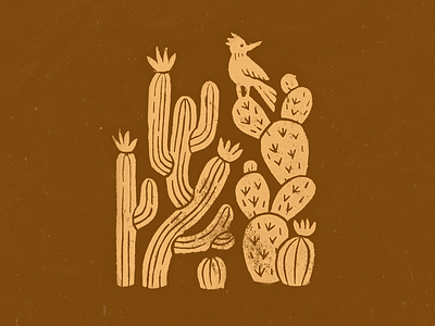 Desert bird cactus desert illustration linocut print printmaking stamp