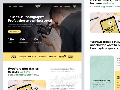 Photography academy website design course website homepage landing page landing page design photography trending design trending website design ui ux ux ui web concept web design website design