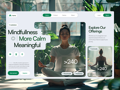 Meditation Website - Sarina design hero section layout meditation mental health mindfullness selfcare typography ui user interface ux web design website wellness yoga