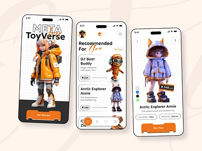 MetaToyVerse - Mobile App UI 3d app design app ui ar crypto design ios markeplace metaverse metaverse toy metaverse toys mobile app nft toy toys toys app ui ux vr web3