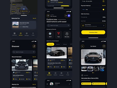 RentQu Dark Mode - Car Rental UI Kit app branding car design featured figma like mobile premium uikit rent rental rentcar trending ui ui8 uikit