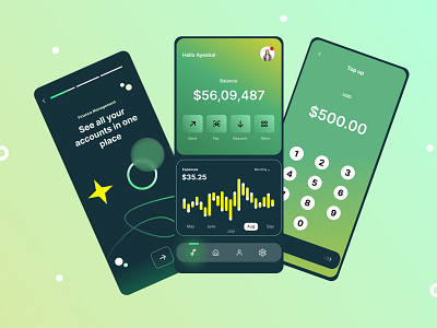 Finance Mobile App android app branding clean colorful dark theme finance finance design finance mobile app green interface minimal mobile app mobile interface mobile ui design mobileinterface ui uxui uxui design