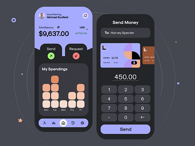 Finance Mobile App android banking cards chart clean dark theme design finance finance app finance mobile app graph interface minimal mobile mobile app send money ui user interface ux uxui