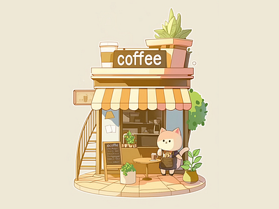 猫咪咖啡店更新～6/15 design illustration ui 插图 插画 线稿插画 设计