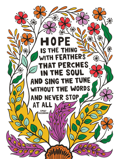 HOPE botanical botanical illustration daisy design digital art eastern spring co emily dickenson feather flower graphic design hand drawn illustration lettering art licensing motivational poem procreate quote wildflowers yenty jap