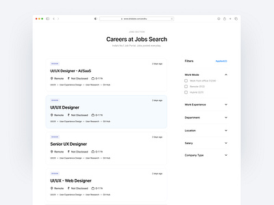 Jobs Search - A Corporate Recruitment Platform aestheticdesign clean ui job search jobfinder joblisitings jobplatform jobportal jobposting jobsearch minimalisticdesign typography ui uidesign uiux ux uxdesign webdesign webpage