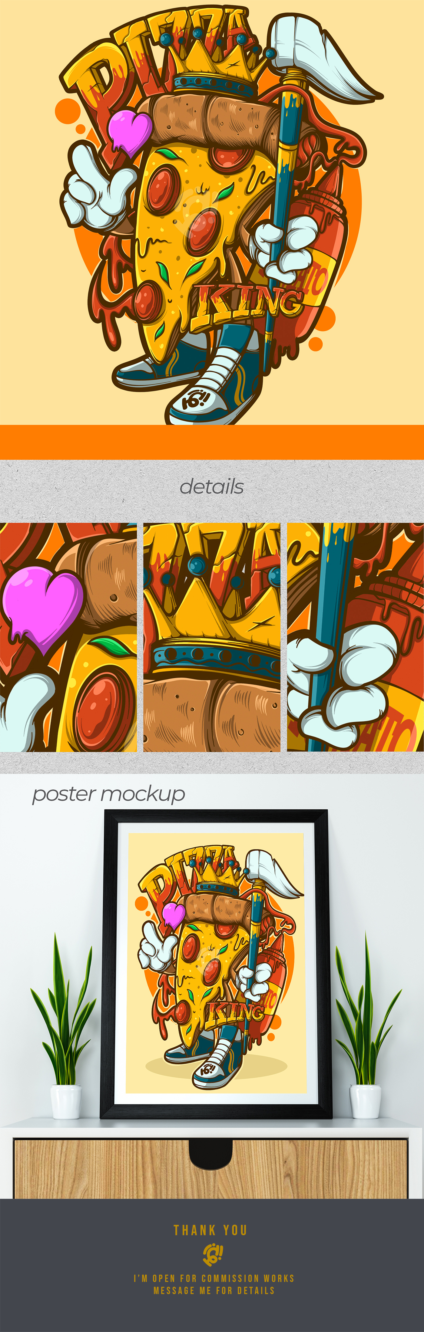 PIZZA KING art character design digitalillustration doodle food icon illustration logo mascot merchandise pizza popart symbol vector