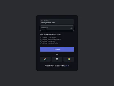 Graphlit - Onboarding / Sign up ai button components create account dark data design system email input log in modal onboarding password profile purple sign in sign up tutorial ui web3