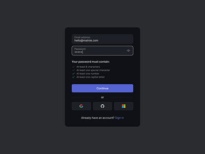 Graphlit - Onboarding / Sign up ai button components create account dark data design system email input log in modal onboarding password profile purple sign in sign up tutorial ui web3