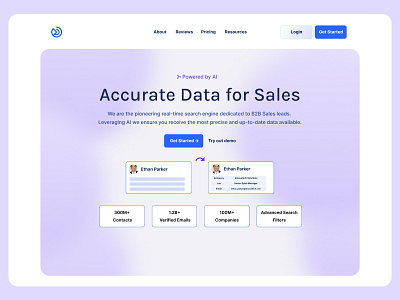 B2B Sales AI Search Engine ai b2b hero section landing page light theme marketing sales sales illustration search search engine