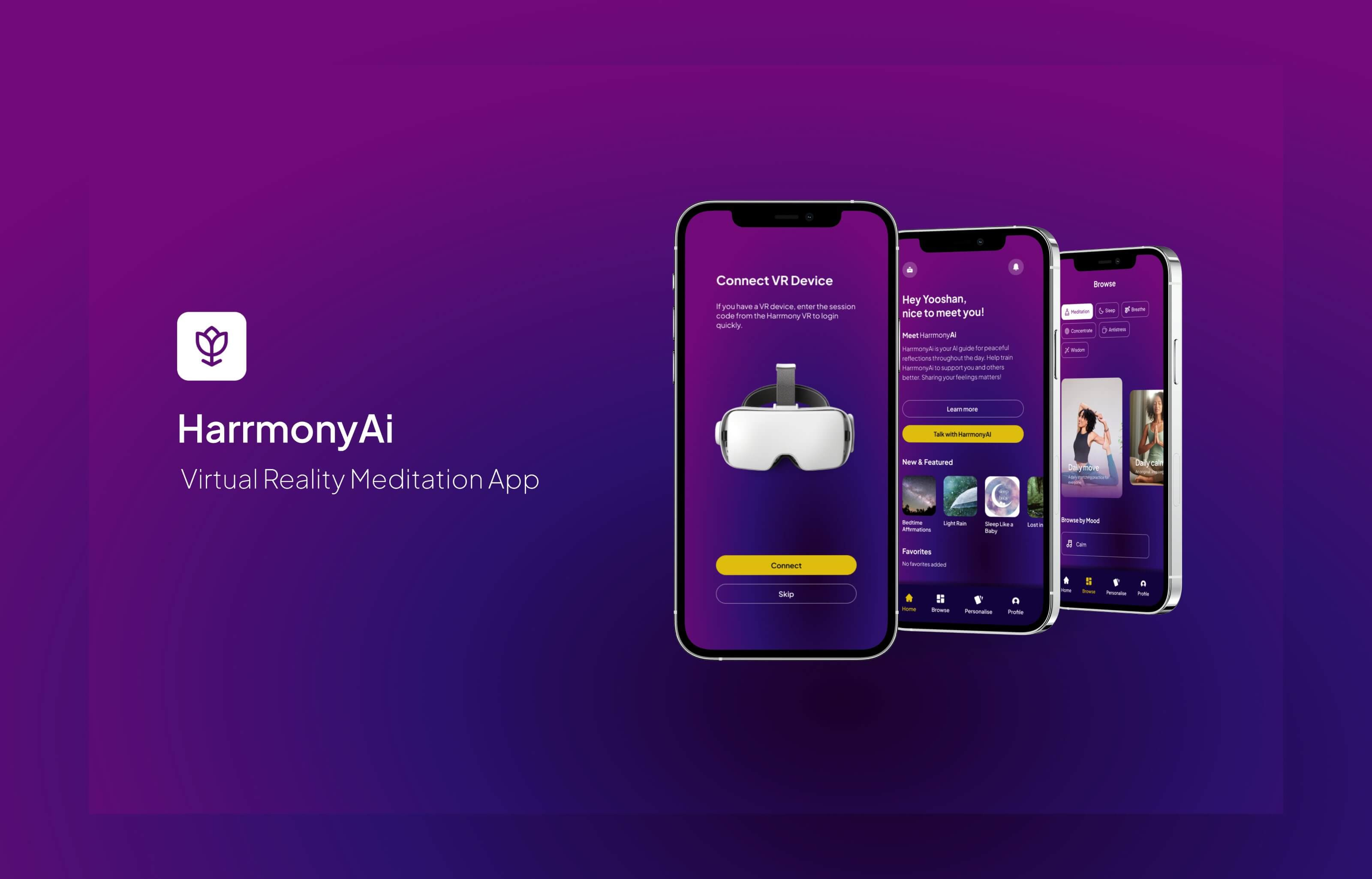 HarrmonyAi- Virtual Reality Meditation Mobile App app application branding mobileapp ui ux