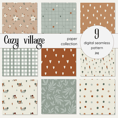 Cozy village seamless pattern art pattern cozy art digital digital art fabric design hand draw illustration paper set pattern set seamless pattern