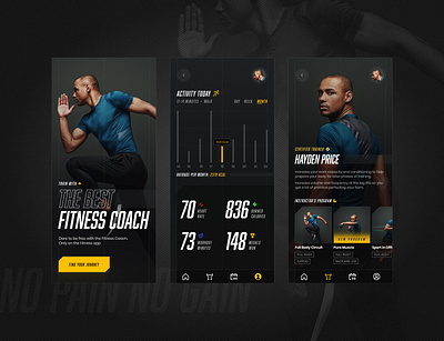 Fitness App Concept darktheme fitness mobile ui