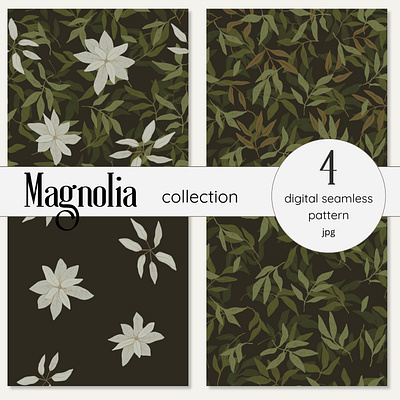 Magnolia collection botanical digital draw fabric design floral hand draw illustration magnolia pattern seamless